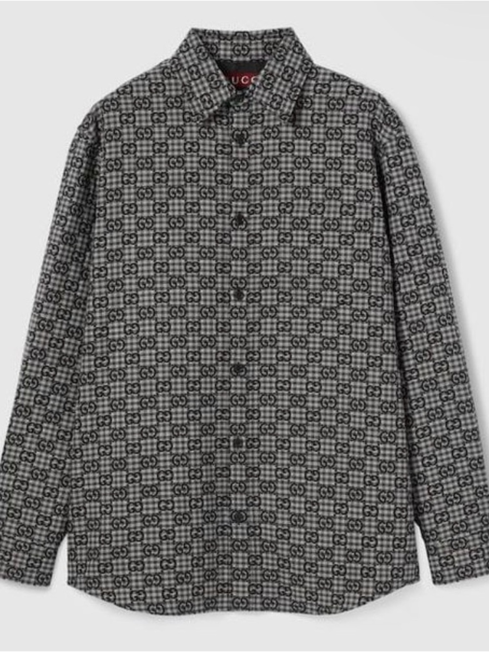 GUCCI GG Gingham Cotton-Wool Jacquard Shirt Men’s 50 Gray/Black NWT + Gift Box